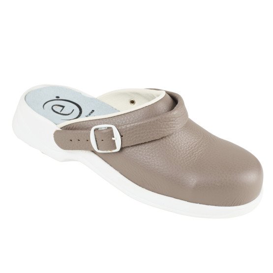 TAUPE - Sabot de sécurité professionnel de travail en cuir EN ISO 20345 SB femme hôtel menage restauration entretien