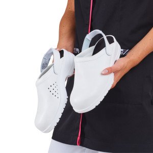 NOIR - Sabot de sécurité professionnel de travail blanc noir en cuir EN ISO 20345 SB mixte menage médical entretien infirmier