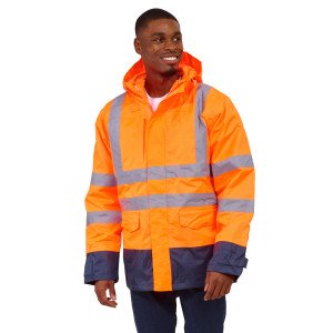 ORANGE/MARINE - Parka Haute visibilité 4 en 1 professionnelle de travail homme logistique chantier manutention artisan