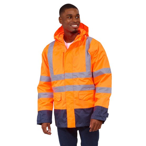 ORANGE/MARINE - Parka Haute visibilité 4 en 1 professionnelle de travail homme transport artisan manutention chantier