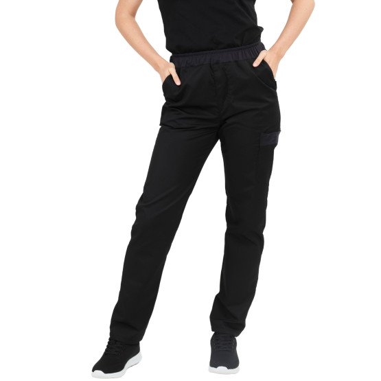NOIR - Pantalon élastiqué professionnel de travail femme aide a domicile médical auxiliaire de vie infirmier
