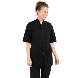 NOIR - Veste professionnelle de travail à manches courtes 100% coton mixte aide a domicile médical auxiliaire de vie infirmier