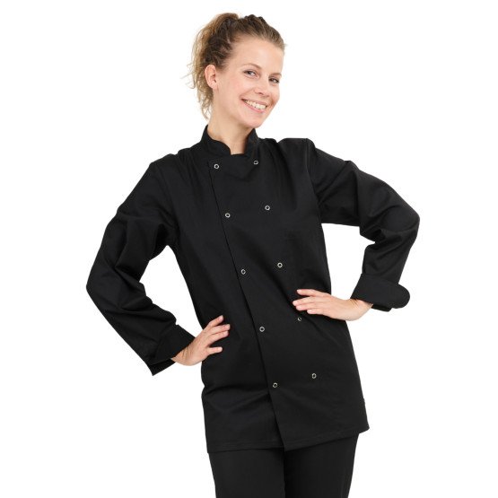 NOIR - Veste de cuisine manches longues professionnelle de travail à manches longues mixte restaurant cuisine serveur restaurat