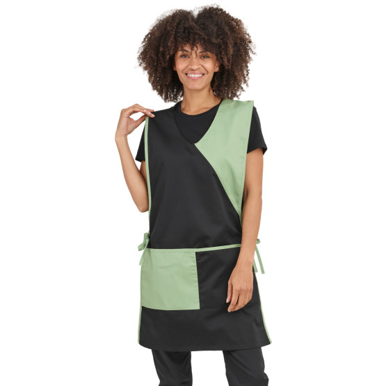 NOIR/SAUGE - Chasuble tablier blouse professionnel femme entretien aide a domicile menage auxiliaire de vie
