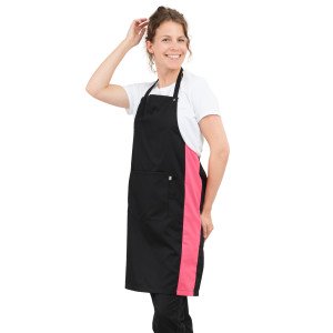 NOIR/FUCHSIA - Tablier de cuisine professionnel noir femme cuisine hôtel restauration serveur