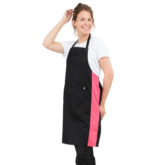 NOIR/FUCHSIA - Tablier de cuisine professionnel noir femme hôtel serveur cuisine restaurant