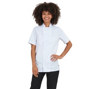 BLANC - Veste de cuisine manches courtes professionnelle de travail à manches courtes mixte restaurant restauration hôtel serve