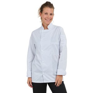 BLANC - Veste de cuisine manches longues professionnelle de travail à manches longues mixte restaurant cuisine hôtel serveur