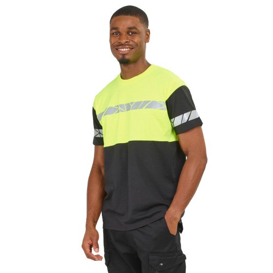 NOIR/FLUO - Tee-shirt professionnel de travail à manches courtes homme transport artisan manutention chantier