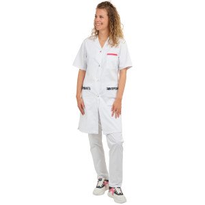 BLANC/WAX - Blouse professionnelle de travail blanche à manches courtes femme entretien aide a domicile menage auxiliaire de vi