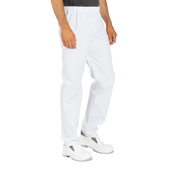 BLANC - Pantalon élastiqué professionnel de travail mixte aide a domicile infirmier auxiliaire de vie médical