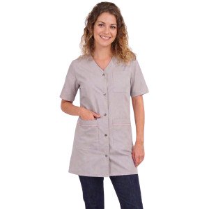 FUCHSIA/BLANC - Blouse professionnelle de travail blanche à manches courtes femme