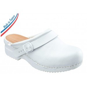 BLANC - Sabot de sécurité professionnel de travail blanc en cuir EN ISO 20345 SB femme restauration menage cuisine entretien