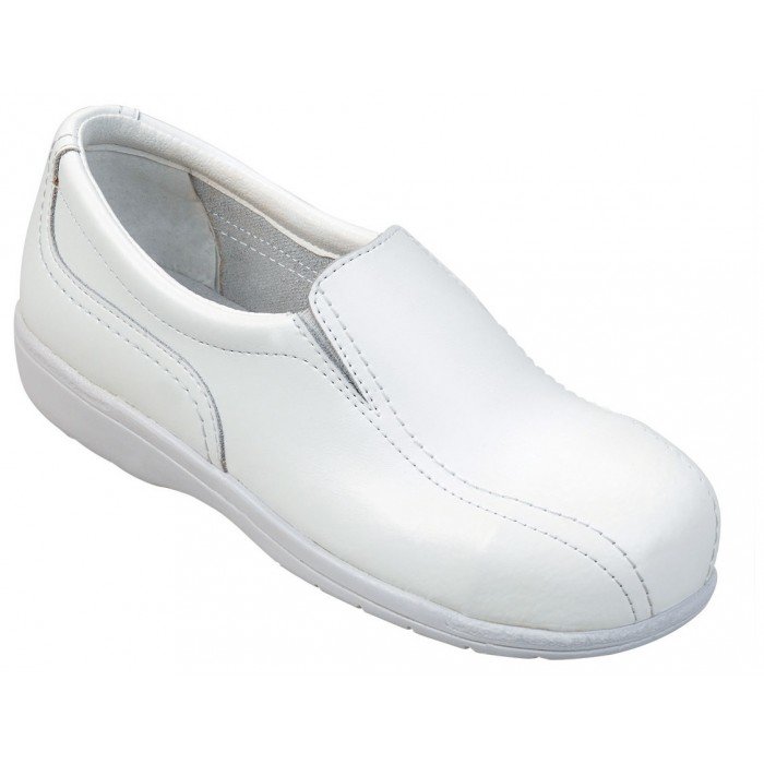 Chaussure de cuisine de sécurité S1 professionnelle de travail blanche en  cuir ISO EN 20345 SB femme cuisine serveur hôtel, CH609