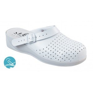 BLANC - Sabot de sécurité professionnel de travail blanc en cuir ISO EN 20345 SB femme menage serveur entretien cuisine