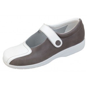 BLANC/GRIS - Ballerine professionnelle de travail blanche en cuir EN ISO 20347 femme - PROMO école entretien crèche menage
