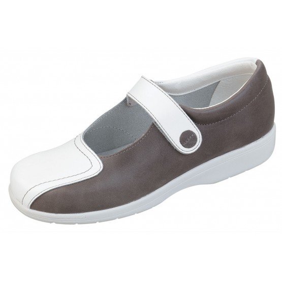 BLANC/GRIS - Ballerine professionnelle de travail blanche en cuir EN ISO 20347 femme - PROMO école entretien internat menage