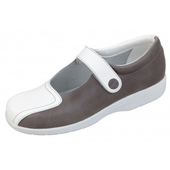 BLANC/GRIS - Ballerine professionnelle de travail blanche en cuir ISO EN 20347 femme école menage foyer entretien