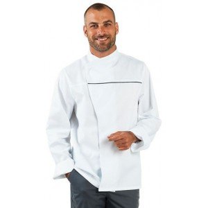 BLANC - Veste de cuisine manches longues professionnelle de travail à manches longues Polyester/Tencel. Tencel : tissu respirant