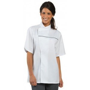 BLANC - Veste de cuisine manches courtes professionnelle de travail à manches courtes mixte - PROMO serveur restaurant restaurat