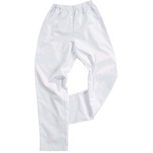 BLANC - Pantalon élastiqué professionnel de travail 100% coton mixte restauration infirmier cuisine médical