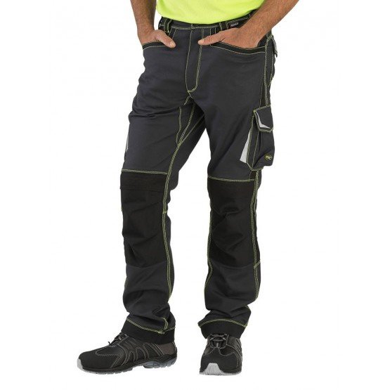 GRIS/FLUO - Pantalon de travail professionnel homme transport chantier logistique artisan
