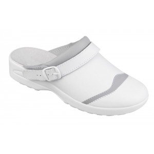 BLANC/PERLE - Sabot professionnel de travail blanc en cuir EN ISO 20347 femme entretien infirmier menage médical