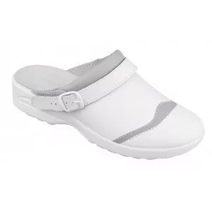 BLANC/PERLE - Sabot professionnel de travail blanc en cuir EN ISO 20347 femme entretien infirmier menage médical