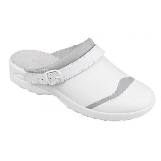 BLANC/PERLE - Sabot professionnel de travail blanc en cuir EN ISO 20347 femme entretien médical menage infirmier