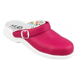 FUCHSIA - Sabot de sécurité professionnel de travail en cuir ISO EN 20345 SB femme serveur entretien restauration menage
