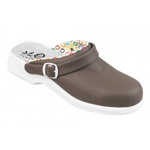 TAUPE - Sabot de sécurité professionnel de travail en cuir EN ISO 20345 SB femme cuisine entretien restauration menage
