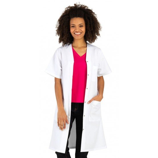 BLANC - Blouse professionnelle de travail blanche à manches courtes femme hôtel médical cuisine infirmier