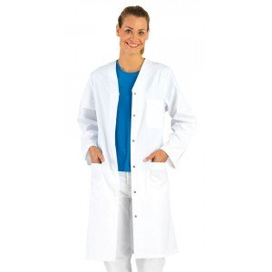 BLANC - Blouse professionnelle de travail blanche à manches longues femme cuisine médical restaurant infirmier