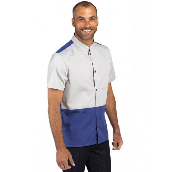 PERLE/COBALT - Tunique professionnelle de travail blanche à manches courtes homme - PROMO coiffeur infirmier esthéticienne médic