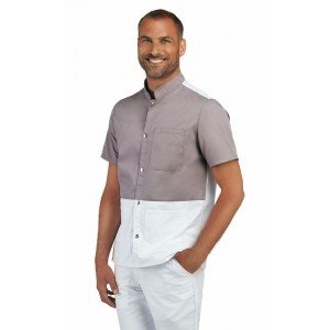 ZINC/BLANC - Tunique professionnelle de travail blanche à manches courtes homme - PROMO coiffeur infirmier esthéticienne médica