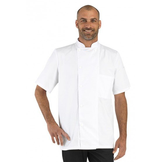BLANC - Veste de cuisine manches courtes professionnelle de travail à manches courtes BIO 100% coton mixte - PROMO cuisine resta