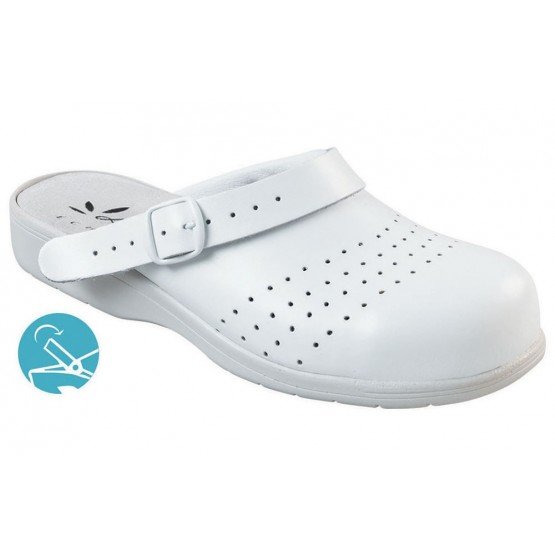 BLANC - Sabot de sécurité professionnel de travail blanc en cuir EN ISO 20345 SB femme restauration menage restaurant entretien