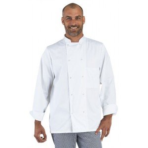 BLANC - Veste de cuisine manches longues professionnelle de travail à manches longues 100% coton mixte hôtel serveur restauratio