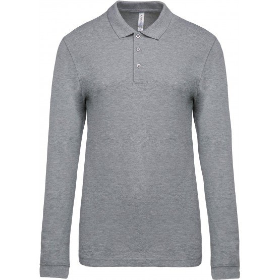 GRIS - Polo ML coton pk 220g professionnel de travail 100% coton peigné - maille piqué (Gris chiné : 90% coton / 10% viscose) ho