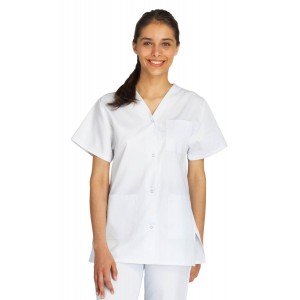BLANC - Tunique professionnelle de travail blanche à manches courtes mixte infirmier auxiliaire de vie médical aide a domicile
