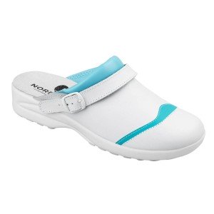 BLANC/PERLE - Sabot professionnel de travail blanc en cuir EN ISO 20347 femme menage médical entretien infirmier