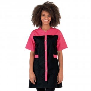 NOIR/FUCHSIA - Blouse professionnelle de travail à manches courtes femme - PROMO entretien aide a domicile menage auxiliaire de 