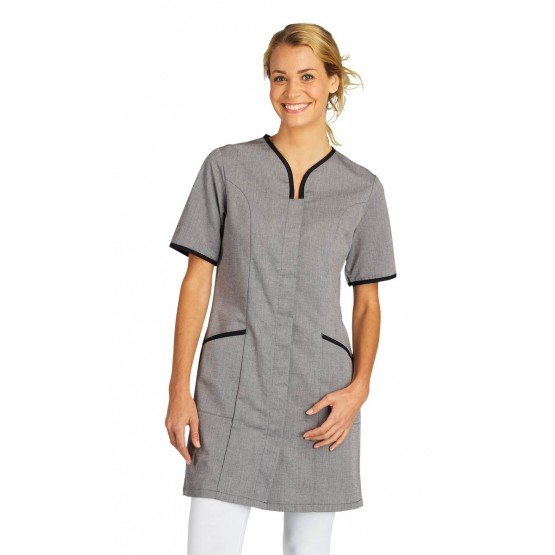 CHAMBRAY/NOIR - Blouse professionnelle de travail à manches courtes femme auxiliaire de vie infirmier aide a domicile médical