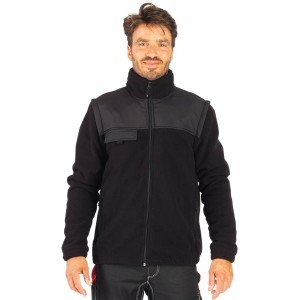 NOIR - Veste polaire professionnelle de travail à manches amovibles homme transport artisan logistique chantier