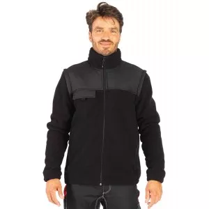 NOIR - Veste polaire professionnelle de travail à manches amovibles homme transport chantier logistique artisan