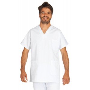 BLANC - Blouse professionnelle de travail blanche à manches courtes homme auxiliaire de vie médical aide a domicile infirmier