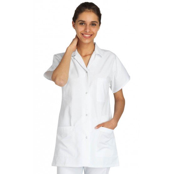 BLANC - Blouse professionnelle de travail blanche à manches courtes femme médical auxiliaire de vie infirmier aide a domicile
