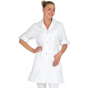 BLANC - Blouse professionnelle de travail blanche à manches transformables femme - PROMO auxiliaire de vie médical aide a domici