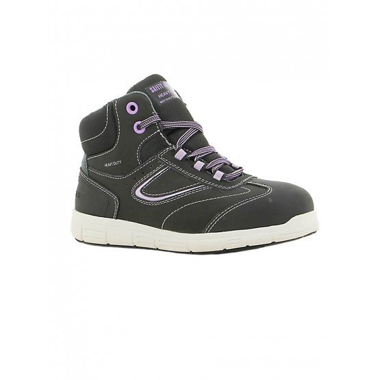 NOIR/LILAS - Chaussure de sécurité S3 professionnelle de travail noire en cuir ISO EN 20345 S3 femme artisan entretien chantier 