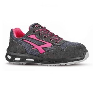 GRIS/FUCHSIA - Chaussure de sécurité S1PS professionnelle de travail en cuir EN ISO 20345 S1PS femme logistique artisan transpo